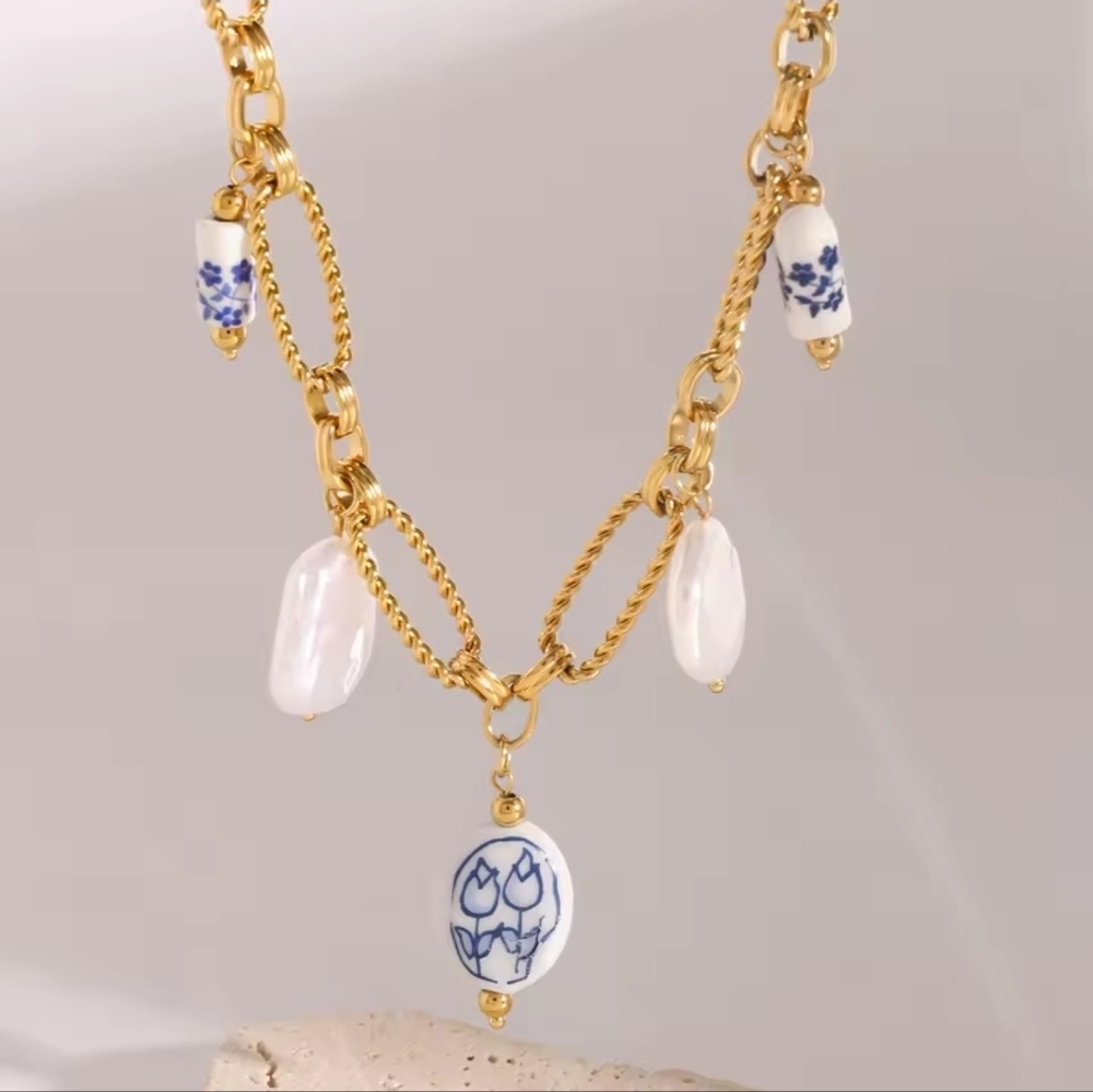 Portofino Blue Gold Charms Necklace - Picture 3 of 9